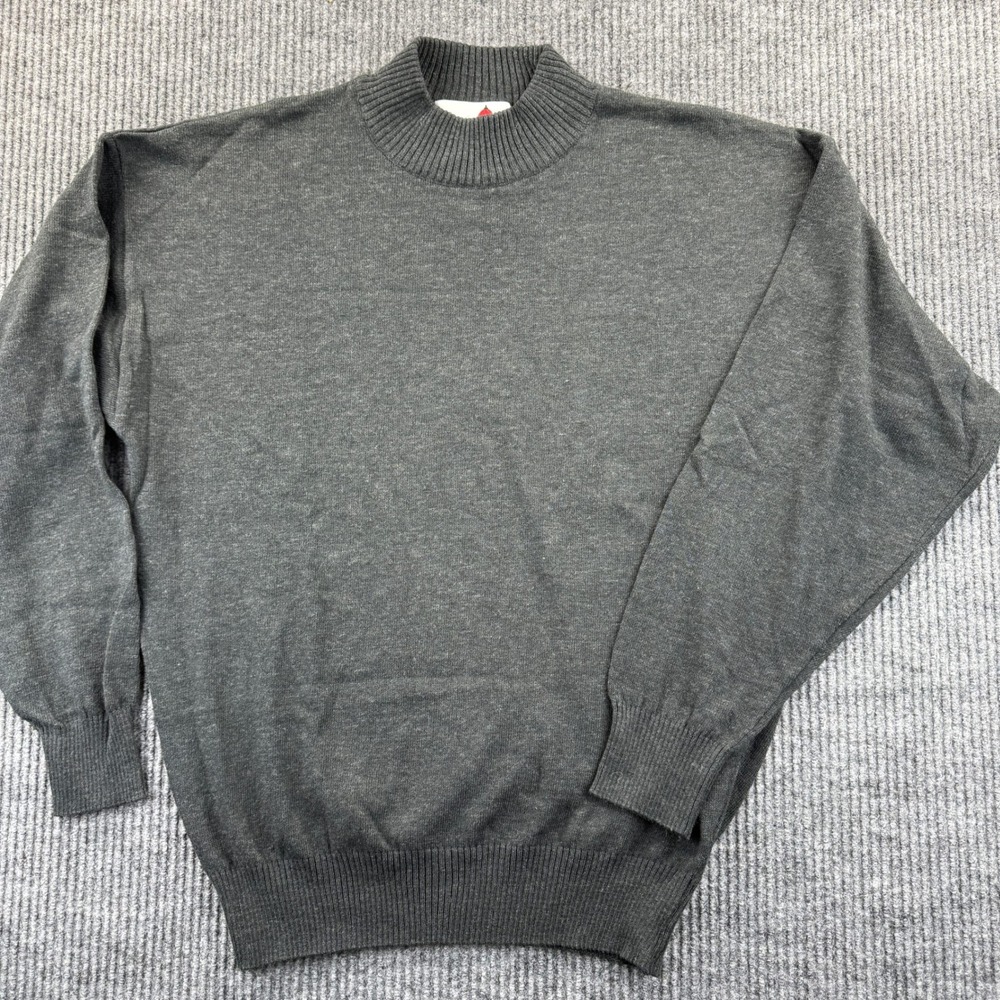 VTG Florence Trico‎ Mens Medium Mock Neck Sweater Dark Gray Acrylic Wool Blend